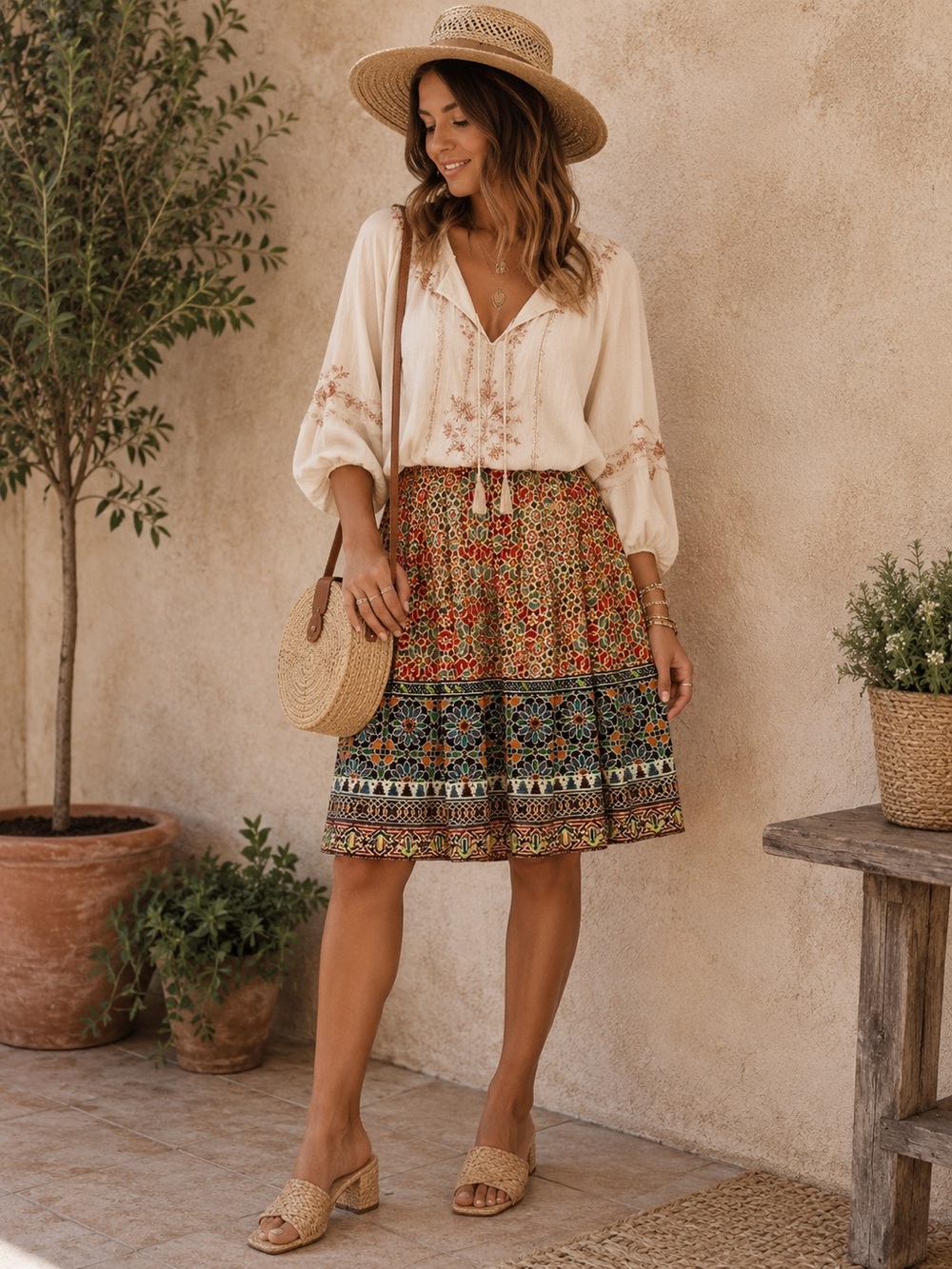 Anthropologie Tanvi Kedia Women’s Skirt 14 Pleated Cotton Embellished  Sequins